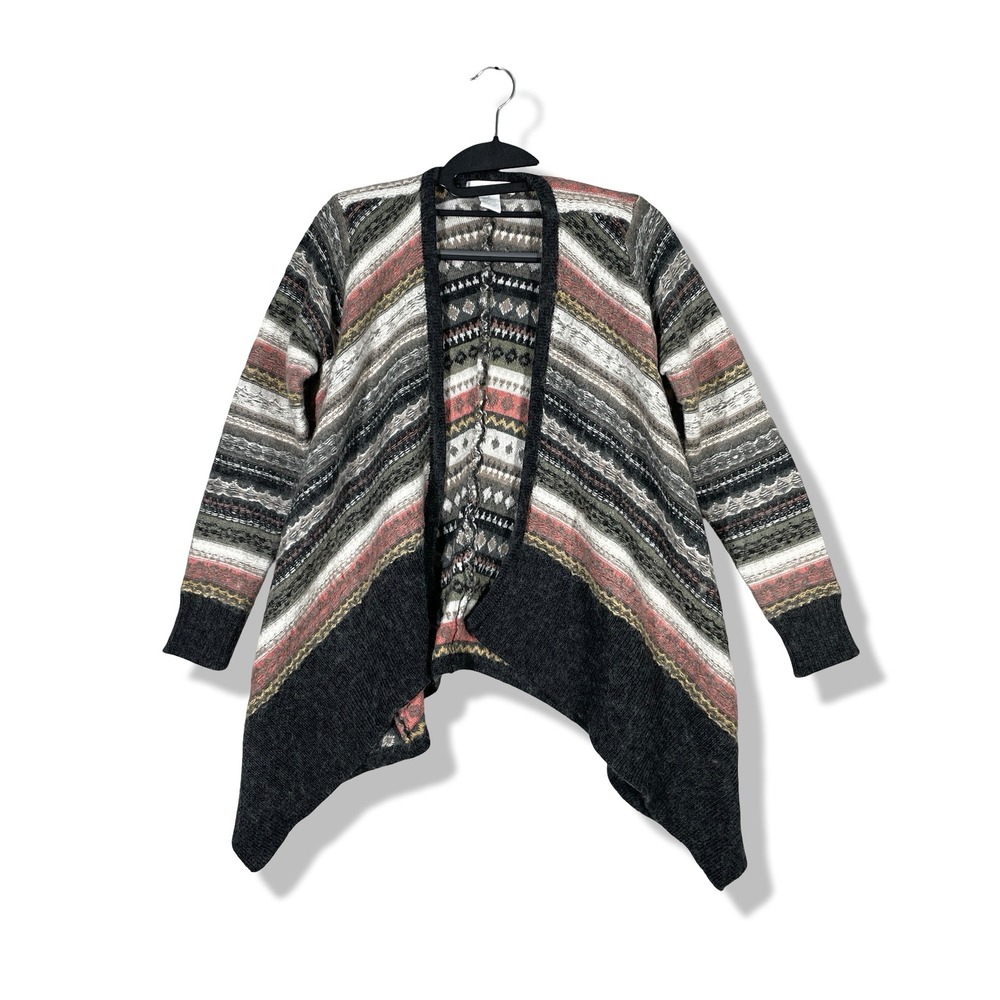 Design History Open Front Waterfall Cardigan Sweater Womens M Striped‎ Boho